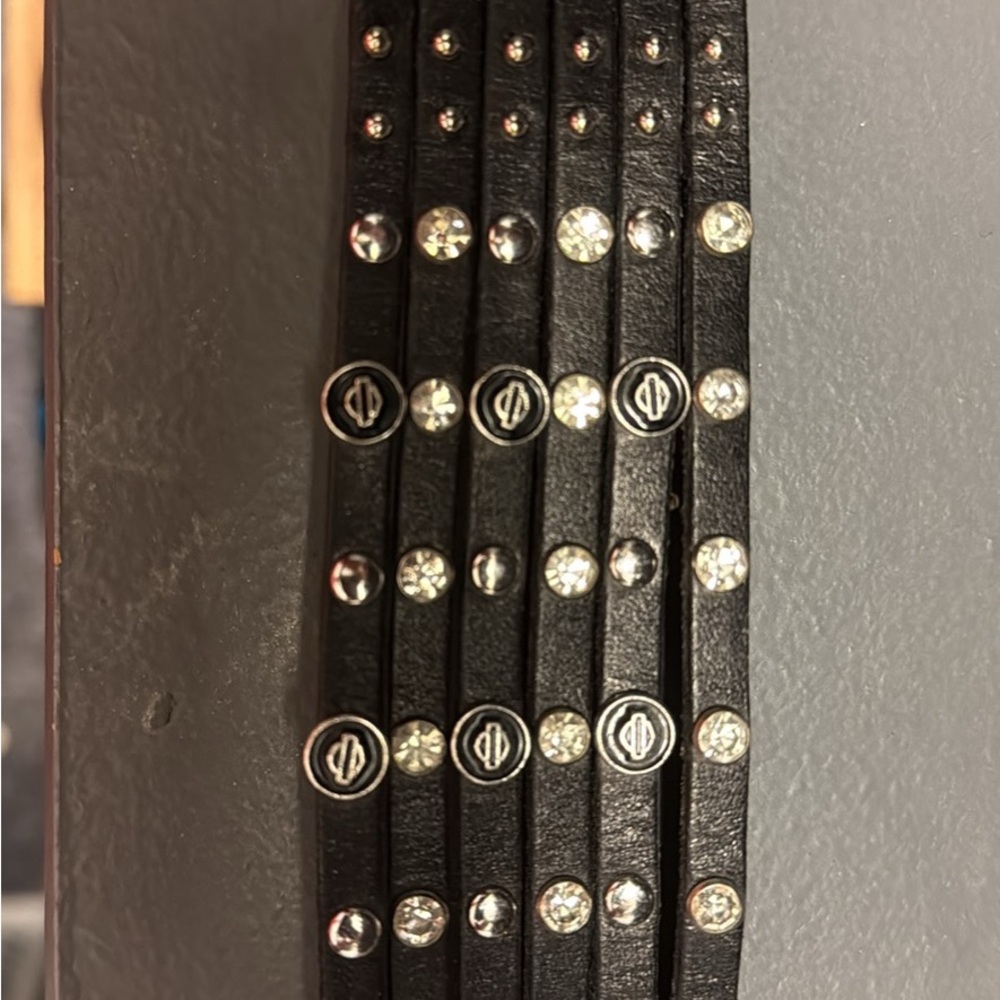 Black Leather Harley Davidson Bracelet with Silver Accents